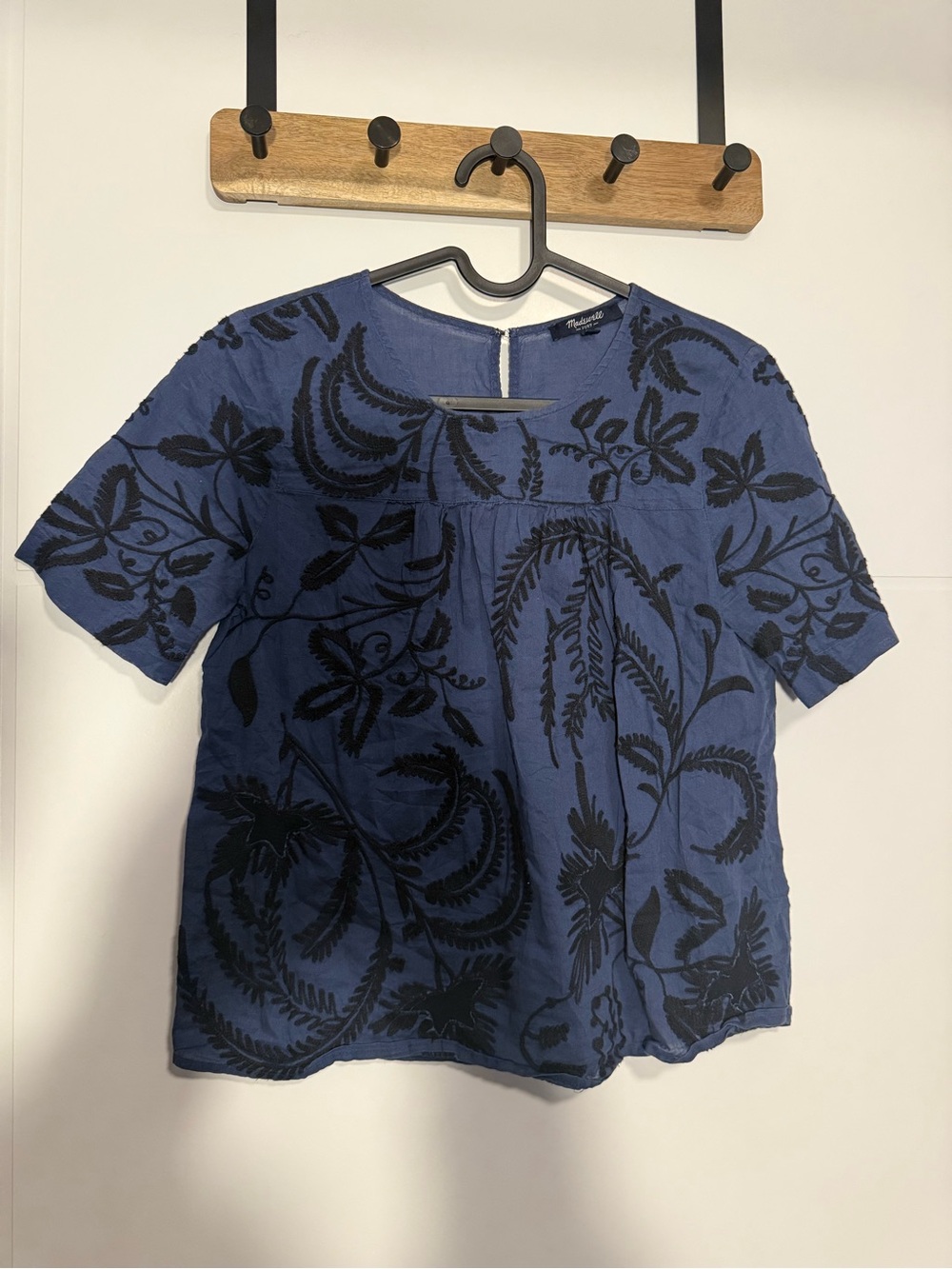 Madewell Blue Floral Embroidered Short Sleeve Top - Picture 1 of 5